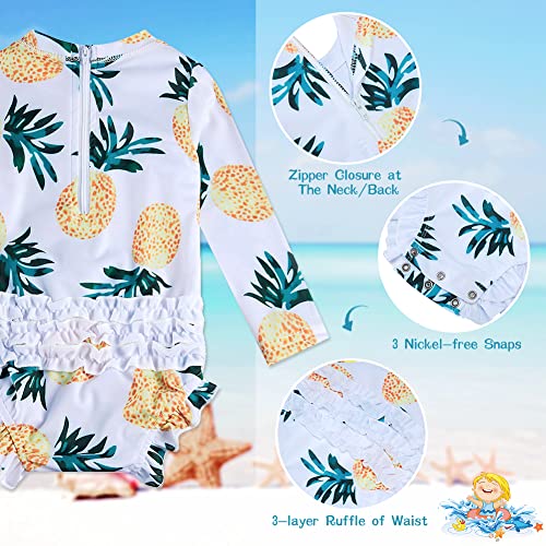uideazone Baby Girls Rash Guard Swimsuit Long Sleeve One Piece Swimwear UPF 50+ Sun Protection for Toddler 0-24 Months2