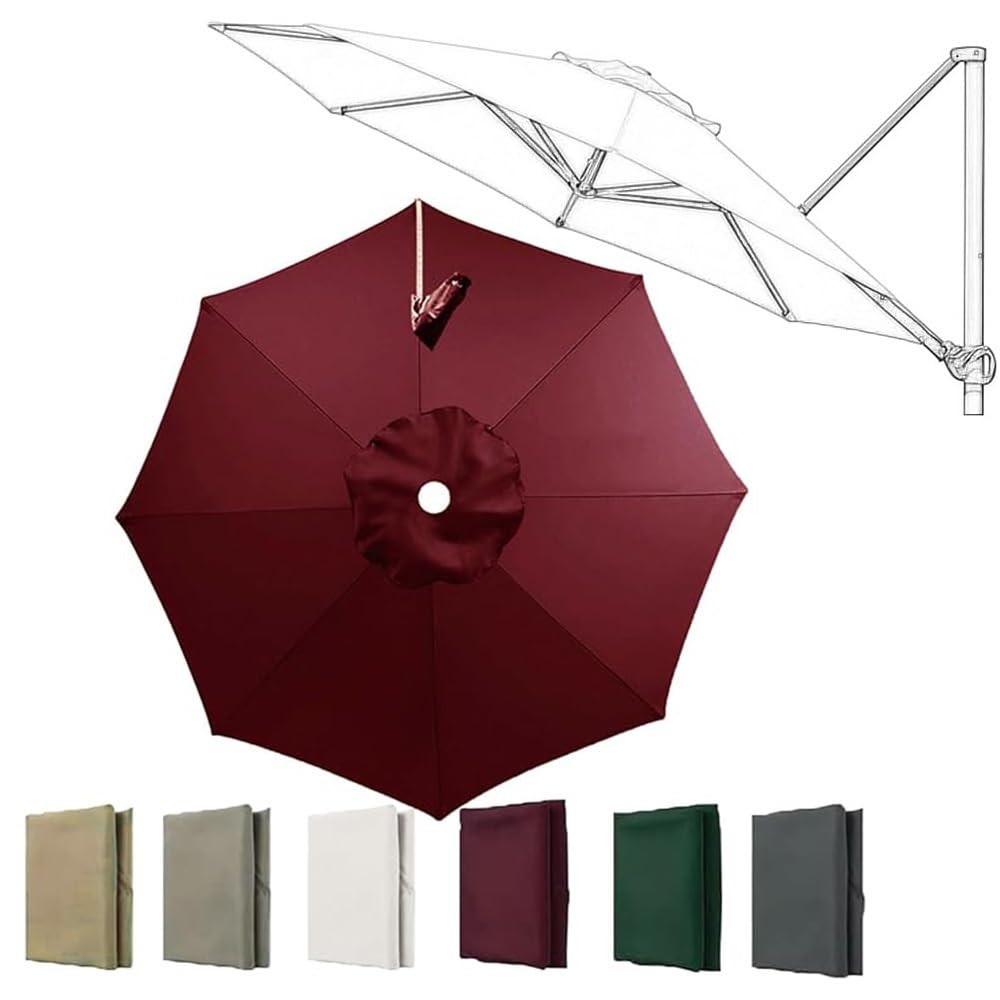 11ft 8Rib Cantilever Parasol Replacement Canopy 10ft 11.5ft Round Offset Umbrella Canopy Patio Yard Pool Parasol Replacement Fabric(Red,335cm/11ft)