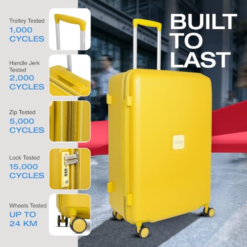 Image of American Tourister Zenrix | Check-in Trolley Bag (77 cm) | 360 8 Wheel Travel Luggage | Hard Case Polycarbonate Suitcase | Recessed TSA Lock | Yellow & Pale Yellow