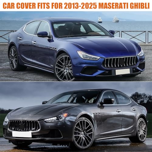 Image of Waterproof Car Covers Replace for 2013-2025 Maserati Ghibli, 6 Layers All Weather Custom-fit Car Cover with Zipper Door & Windproof Bands for Snow Rain Dust Hail Protection (Ghibli)