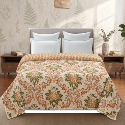 Image of Home Stylish Luxury Ultrasonic Punch AC Comforter Blanket - Quilted Microfiber Floral Pattern, Lightweight Breathable Hypoallergenic All‑Season Blanket for Bedroom, Travel (228x228 Cm) Celadon Floral