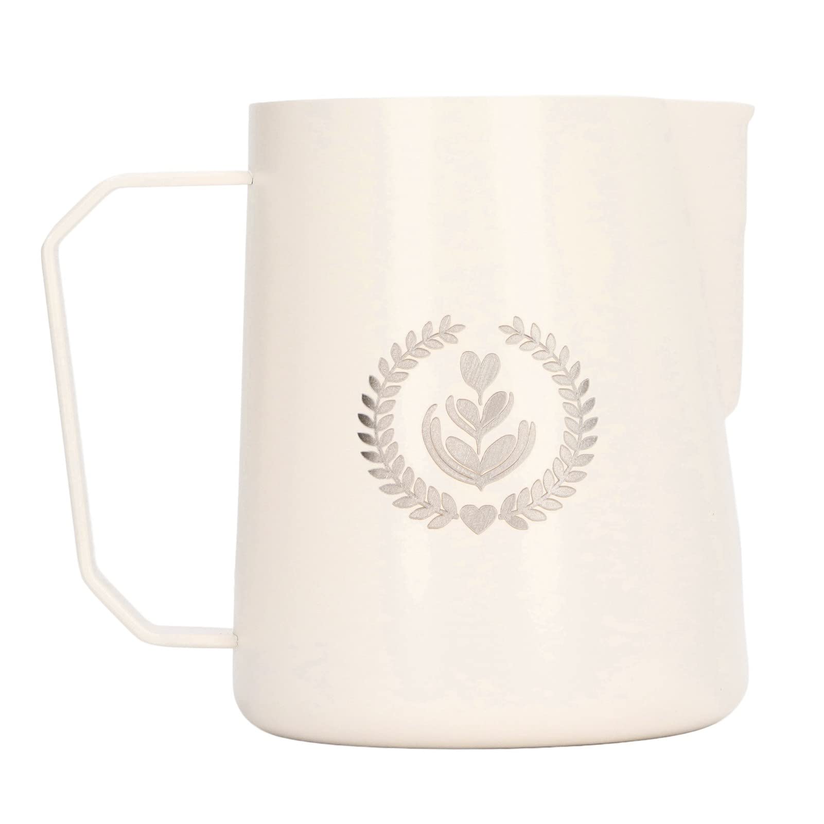 EMUKOEP Diseño de Colada Elegante 450ml de la Jarra de Espuma de Leche de Acero Inoxidable 304 para Bebidas de café (Blanca)