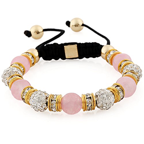 Preisvergleich Produktbild Morella® Damen Armband Steinperlen und Zirkonia Strass verstellbar Gold - rosa