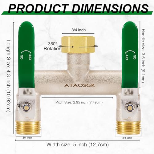 High Flow 2 Way Garden Hose Splitter, Heavy Duty Handle, Independent Shutoff Valves, 3/4" GHT Thread, Outdoor Faucet Ada