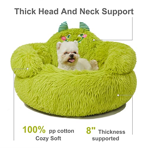 Jiupety Hundebett Katzenbett Flauschig, Donut Hundebettn Mittelgroße Hunde, Orthopädisches Hundekissen Hundekorb, Größe M (61 x 61 x 36 cm), Niedliches Hundekörbchen, Cartoon Dog Bed, grün