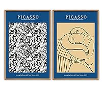 SIGNWIN Framed Wall Art Print Set Black and White Swirls and Leaning Woman Set Abstract Shapes Illustrations Fine Art Contemporary Expressive for Living Room, Bedroom, Office - 16