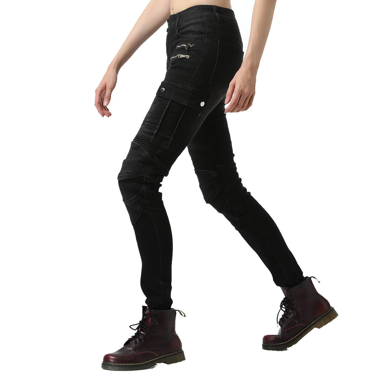 Takuey Motorcycle Riding Jeans for Women Biker Motocross Racing Cycling Protective Pants (27, Black)