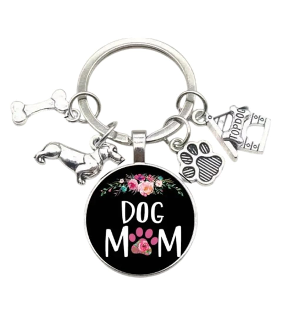 CMJ™ Dog Mom Keyring Gift Sausage Dog Pet Lover Mum Keychain
