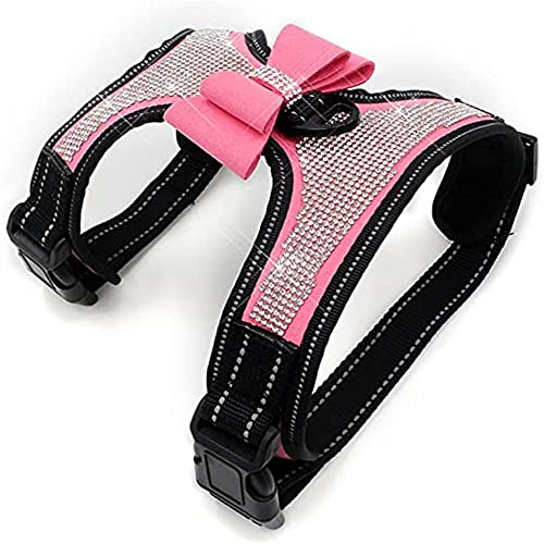 JPOJPO Strass-Hundegeschirr, Fliege, reflektierend, niedlich, glitzernd, weiche Diamanten, Katzenweste, glitzernd, klein, mittel, groß, Jungen und Mädchen, Rosa L