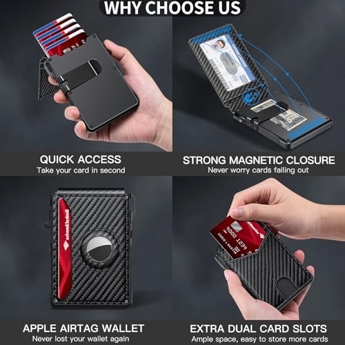 airtag wallet for men mens smart wallet for air tag rfid blocking minimalist bifold pop up aluminum credit card case holder 12 cards with id window gift for men no airtag included carbon fiber