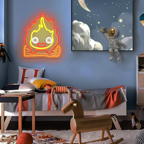 Image of Calcifer Neon Signs Anime Led Sign Flame Night Light Neon Lights for Bedroom Magic Fire Light Up Sign Gifts for Cartoon Castle Lovers Fans Teen Kids