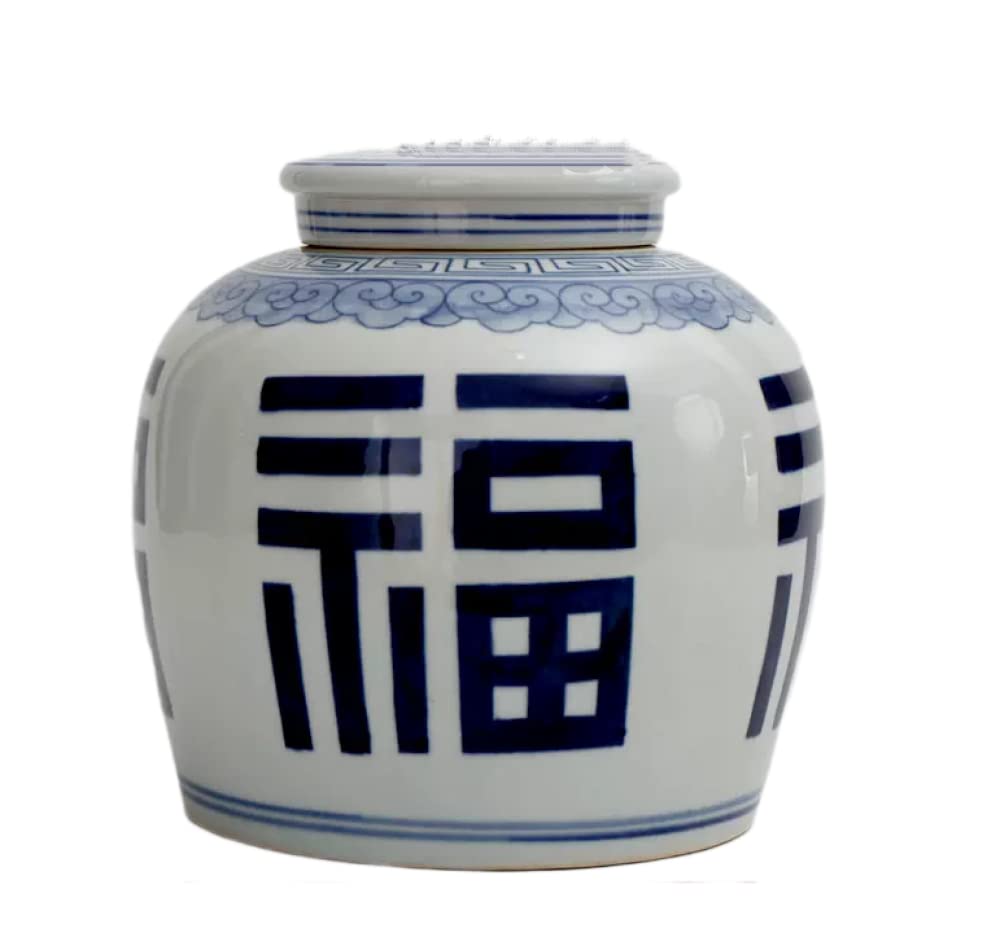Keramikvasen, Ingwerglas mit Deckel für Heimdekoration, antike Tempelglas-Vase, traditionelle chinesische Porzellan-getrocknete Blumenvasen, Dekoration für Wohnzimmertisch, B: Höhe 23 cm