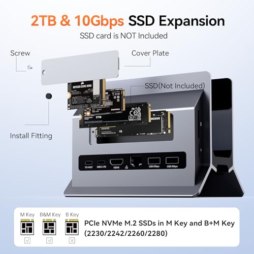 TobenONE Vertical Laptop Docking Station Stand for MacBook, Laptop Stand Docking Station with 4K@60Hz HDMI, SSD Card Slot Support M.2 NVMe SSD, USB Ports, for Chromes/Windows Laptop,Tablets, Mac Mini - Thumbnail 5