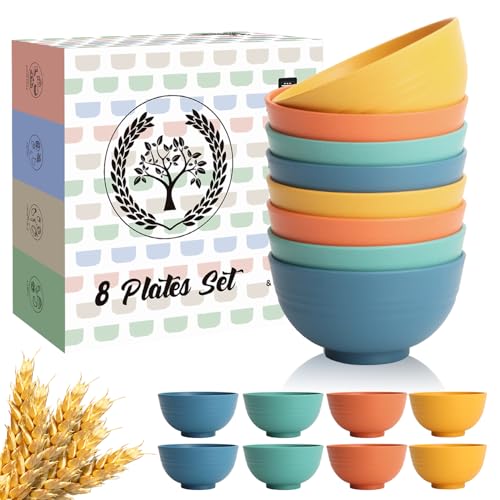 Homienly Wheat Straw Small Bowls Unbreakable Dessert Bowls 8 PCS 10 OZ Small Plastic Bowl for Kitchen Microwave & Dishwasher Safe Mini Bowl for Snack Ice Cream Yogurt Portion Control(Multi)
