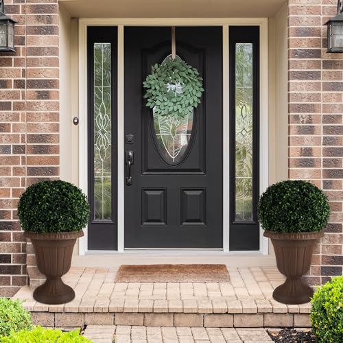 Pure Garden Outdoor Planter 2-Pack - 16x18-Inch Urn Planters - Plastic Plant Pots for Indoor, Outdoor, or Front Porch Decor - Flower Pots (Brown)