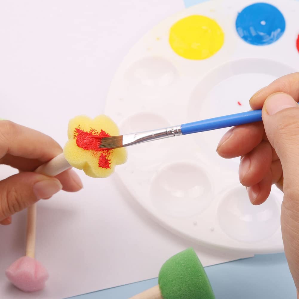 24 Stück Runde Schwamm Pinsel Set - Bunte Malerei Stempel Mit Holzgriff Für Kinder Kunst