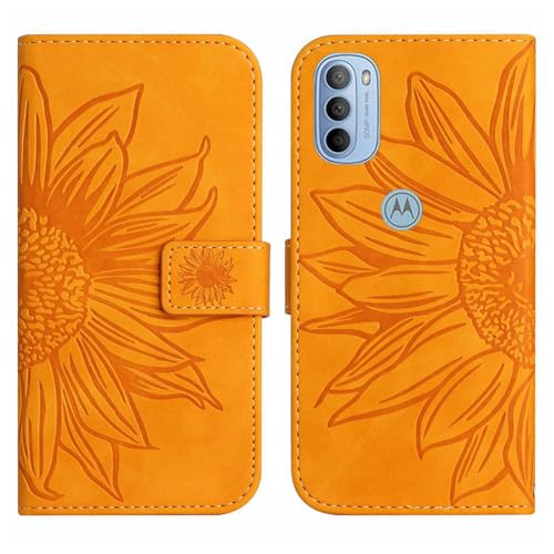 Rfvzubemok Compatible with Motorola Moto G51 5G Cover,Compatible with Motorola Moto G51 5G Flip Kickstand Card Slots Magnetic Closure Phone Case Yellow