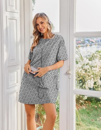 Image of Ekouaer Womens Cotton Nightgown with Pocket Short Sleeve Sleep Shirt S-2XL
