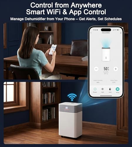 Image of Uthfy 4000 Sq. Ft. Dehumidifier w /WiFi for Basement, Max 55 Pints /D Dehumidifiers with Drain Hose, 24-H Timer, Child Lock, Auto Defrost, Intelligent Humidity Control for Bathroom, Bedroom, Home