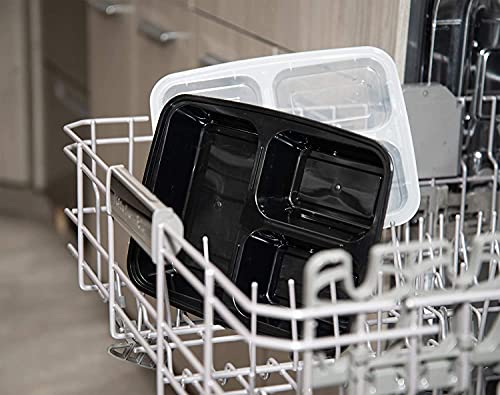 Ez Prepa [20 Pack] 32Oz 3 Compartment Meal Prep Containers With Lids - Bento Box - Plastic - Stackable, Reusable, Microwaveable & Dishwasher Safe #TOP3