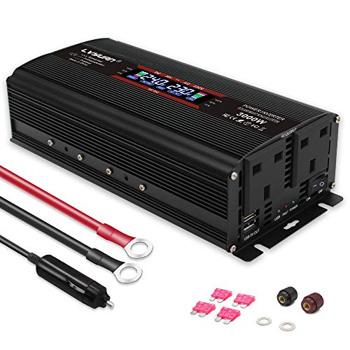 Cantonape 24V 1500W Modified Sine Wave Power Inverter, 24V to AC 230v 240v voltage converter with LCD +2UK socket & Dual USB