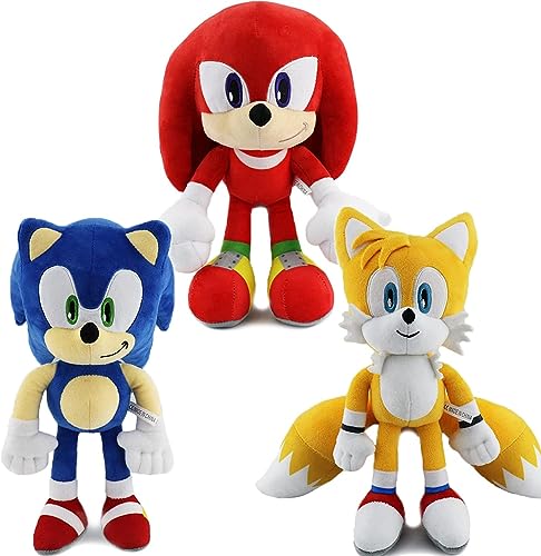 Maomoto Sonic - Peluche clásico de erizo de 12 pulgadas, figura de peluche Sonic Tails Knuckles, muñeca de peluche para niños y niñas, regalo sorpresa (3 piezas)