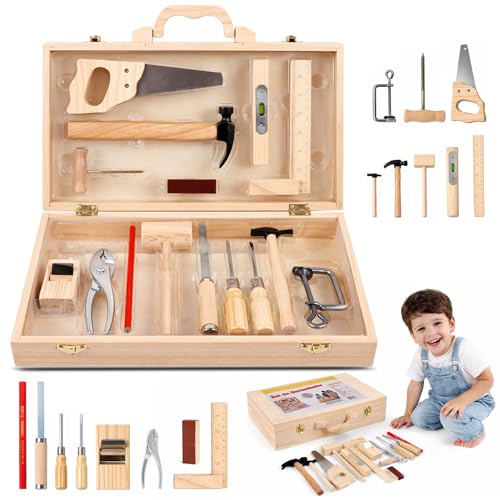 Kinder Werkzeugkasten, Werkzeugkoffer Kinderwerkzeug Montessori...