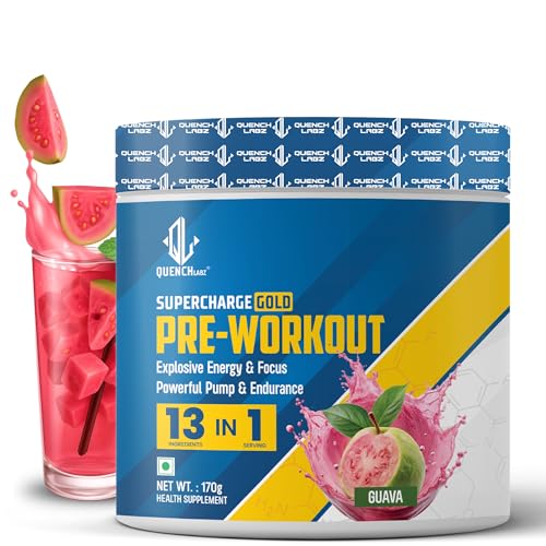 Image of QUENCHLABZ Pre Workout ( 21 Servings, Guava Flavour) | Pre-Workout Supplements for Men | Explosive Energy, Endurance & Instant Powerful Pump | Creatine, L-Arginine, Caffeine For Extra Focus and Muscle Pump & Growth - 170 grams