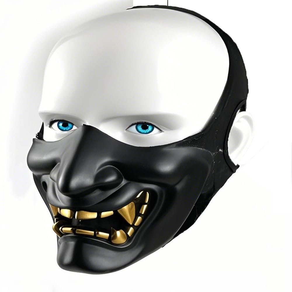 PAIRSOFTWIN Halloween Oni Kabuki Samurai Hannya Ninja Demon Knight Masks Half Face Protective for Airsoft (Black)