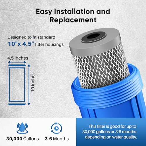 PUREPLUS 5 Micron 10" x 4.5" Whole House Activated Carbon Water Filter, Enhanced Lead Removal Carbon Replacement Cartridge, Compatible with GE GXWH40L, GXWH35F, BB10, FXHTC, FC15B, CTO10BB-CQB, 3PACK by PUREPLUS - Image 5
