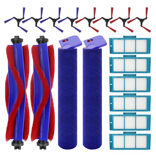Odashen Lot de 18 pièces de rechange pour aspirateur robot Dyson Spot+ Scrub AI, 2 brosses principales, 2 balais à rouleaux, 8 brosses latérales, 6 filtres...
