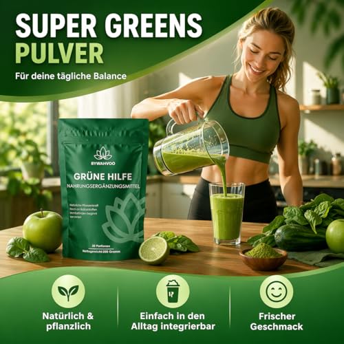 Grüne Entgiftungspulver 200g Superfood Pulver Greens Pflanzenpulver mit Matcha Gerstengras Spirulina & Heidelbeeren Reich an Ballaststoffen & Mikronährstoffen Vegan Täglicher Energie Helfer