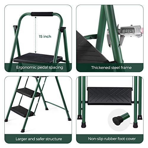 Delxo 3 Step Stool,Lightweight But Sturdy Step Ladder Folding Step Stool with Wide Pedal to Reach High, Easy to Fold and Store Compact 3 Step Ladder for Kitchen,Pantry,Laundry.Hold Up to 330Lbs Green