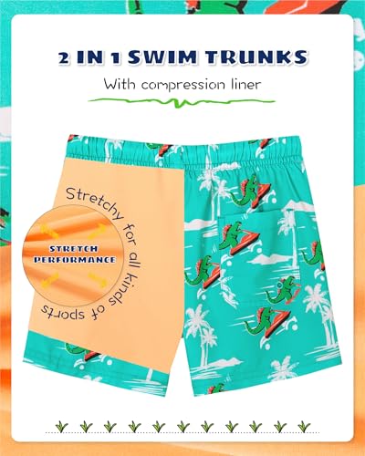 Image of SURF CUZ Boys Swim Trunks with Boxer Brief Liner Toddler Boy Stretch Swimsuit Shorts Quick Dry Swimming Trunks Bathing Suit