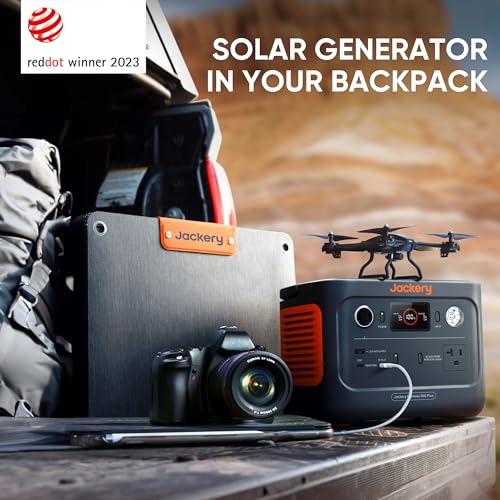 Jackery Solar Generator 300 Plus Portable Power Station with 40W Book-sized Solar Panel, 288Wh Backup LiFePO4 Battery, 300W AC Outlet, Only 5KG for RV, Outdoors, Camping, Traveling, and Emergencies (Renewed)