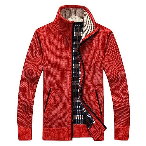 Mens Sweater Cardigan Winter Knitwear Fleece Soft Plaid Lined Sweaters Cable Knit Sweater Zipper Jackets with Hooded3