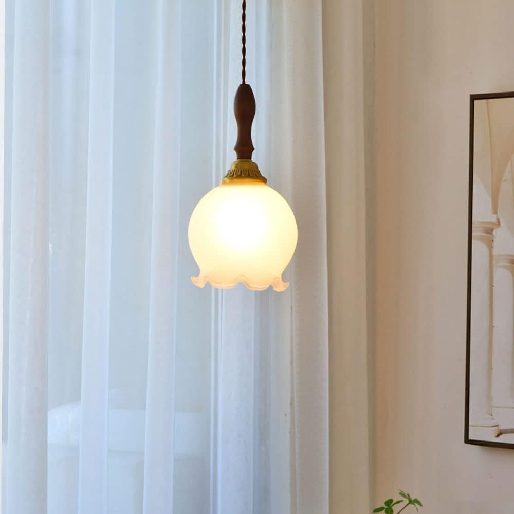chandelier Japoński kremowy wisior kremowy szklany wisiorki, dekoracyjna orzechowa, regulowany pułap sznurkowy, do korytarza w kuchni pendant lamp