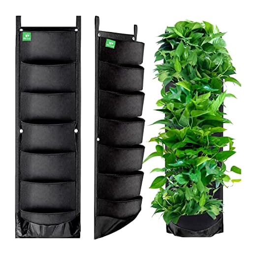 MEIWO 7 Pocket Hanging Planter for Outdoor Plants, 1 Pack Vertical Wall Planter, Balcony Planter, Railing Planter, Garden Balcony Decor