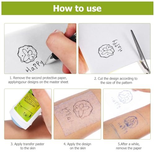 Image of Healeved 1set Tattoo Transfer Gel Cream Kit with Transfer Papers Complete Tattoo Supplies for Beginners Antiperspirant for Stencil Transfers Temporary Tattoo Accessories