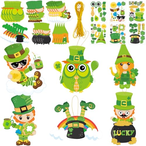 Fancy Land St. Patrick Day Craft Kit for Kids Make A St. Patricks Day Stickers Leprechauns Shamrock Owl for Party 30Pack