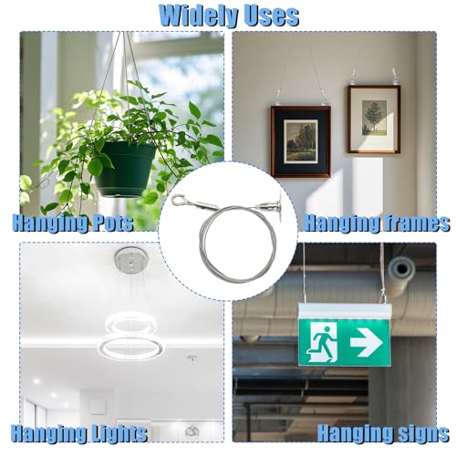 Image of 8 Pcs Adjustable Hanging Wire, 6.56 ft Picture Wire, Heavy Duty Stainless Steel Rope with Hook, Wall Mount Suspension Cable for Photo Mirror Curtain Light LED Screen, Hold Up to 66 lb