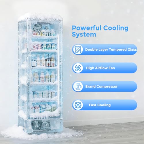 Image of 9 Cu.Ft Commercial Refrigerators, Beverage Refrigerators with Double-Tempered Glass Door, Display Fridge for Bar, Office, Restaurant, Outdoor Display Cooler with Soft LED Light and Adjustable Shelves