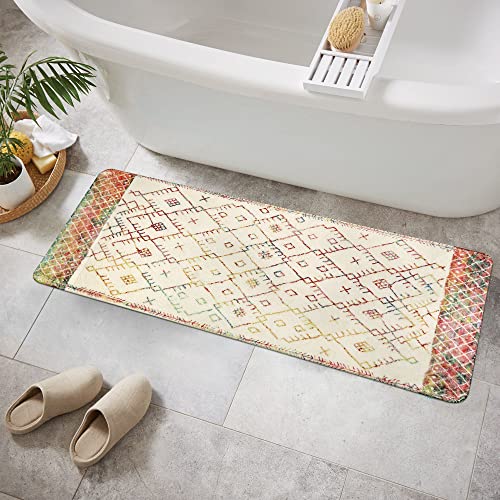 Uphome Alfombra de baño de 18 x 47 pulgadas de largo, bohemio, antideslizante, vintage, marroquí, granja, colorido, envejecido, de terciopelo, suave, lavable a máquina, para bañera, lavabo y ducha thumbnail