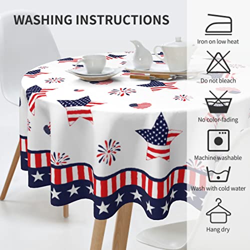 Giwawa Patriotic Round Tablecloth, 60 Inch Memorial Day Usa Stars Hearts Firework Circular Table Cover For Kitchen Dinning Holiday, 4Th Of July American Flag Decorative Washable Table Cloth #TOP2