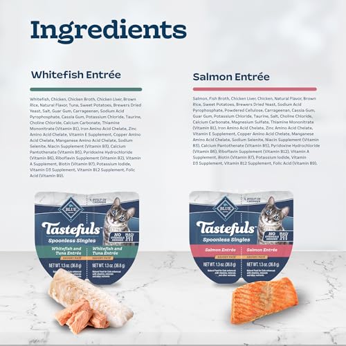 Image of Blue Buffalo Tastefuls Spoonless Singles Variety Pack, Wet Cat Food Pate, 2.6-oz. Twin-Pack Trays, Whitefish /Tuna & Salmon Entree (12 Count)