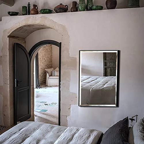 Calenzana 22x30 Wall Mirror with Black Frame, Explosion-Proof Beveled Hanging Mirrors for Bathroom Living Room Bedroom Makeup Vanity - Thumbnail 7