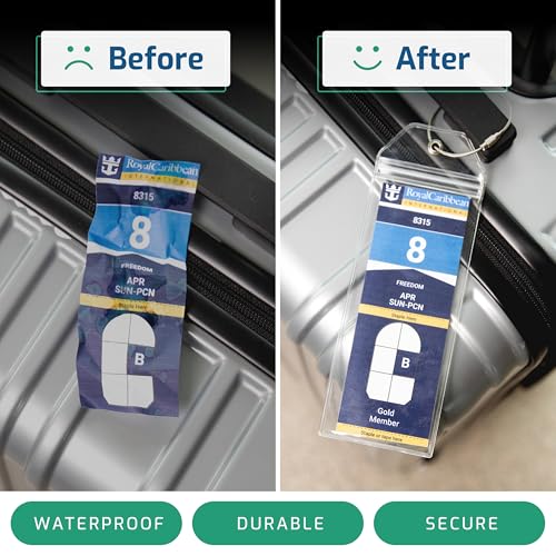 Image of Highwind 8 Pack Luggage Tags for Suitcases + 4 ID - Waterproof Cruise Essentials with Steel Loops - 2.5 x 7.25 Inch Durable Travel Tags for Quick ID - Fits Royal Caribbean, Carnival - Narrow
