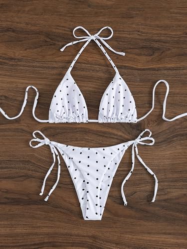 Image of Tainehs Women's Sexy Halter Thong Bikini Tie Two Sides Bottom Triangle Bikini Swimsuits