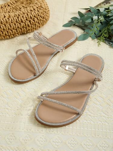 GORGLITTER Glitter Sandals Sparkly Flat Sandals Rhinestone Open Toe Slide Dressy Shoes4
