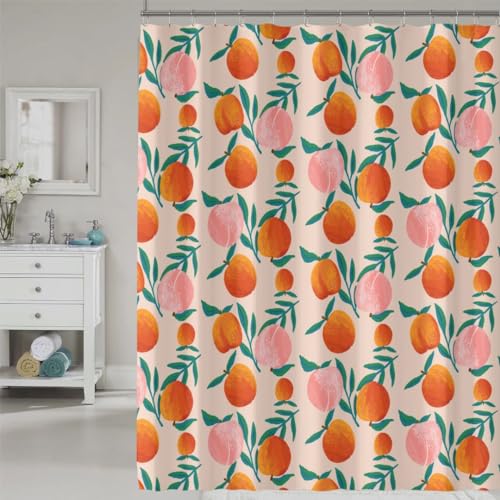 COSEVIER Peach Shower Curtain, Vibrant Cute Fruit Waterproof Shower Curtains for Bathroom, Cartoon Home Decorative Fabric Bath Curtain, Bathroom Accessories, 72 x 72 Inch, Orange Pink